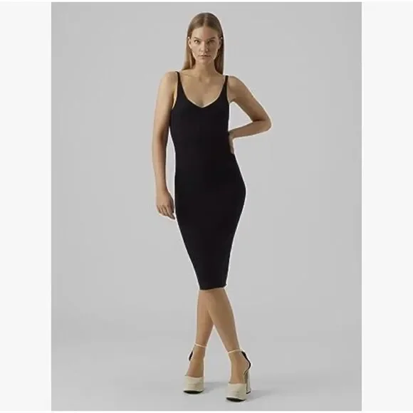 Vero moda XL Soft knit ribbed black midi dress - Picture 1 of 10